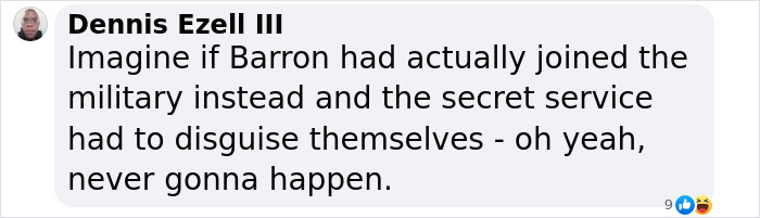 Text from Dennis Ezell III on Secret Service's unusual protection methods for Barron Trump at college.