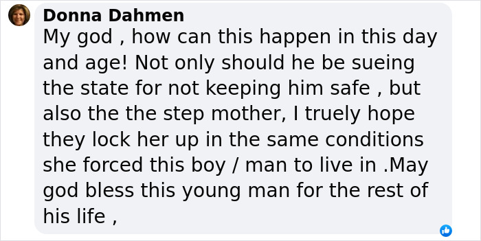 Text comment expressing outrage about a stepmother in the horror house abuse case.