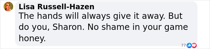 Comment about Sharon Osbourne and using "extreme filter" in a family photo, mentioning hands giving it away.