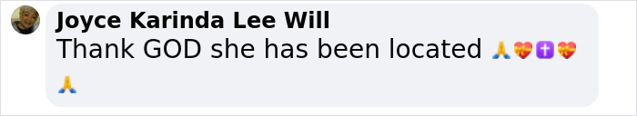 Text message celebrating that missing Utah woman has been found alive, with praying hands and heart emojis. Text message celebrating that missing Utah woman has been found alive, with praying hands and heart emojis.