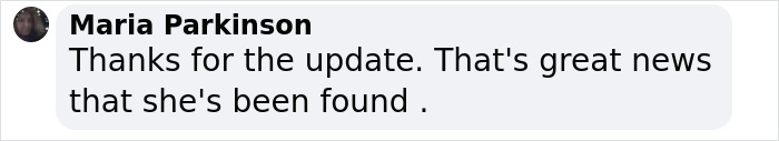 Comment from Maria Parkinson about Utah woman found after going missing. Comment from Maria Parkinson about Utah woman found after going missing.