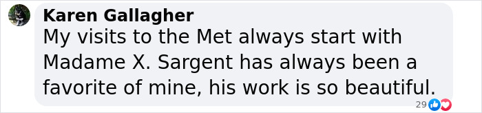 Visitor comments on Madame X painting at the Met, praising Sargent's work.