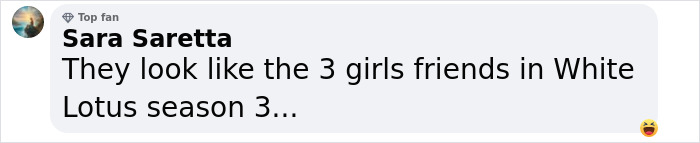 Comment comparing three friends to characters in White Lotus season 3.