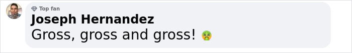 Comment by Joseph Hernandez expressing disapproval with a nauseated emoji.