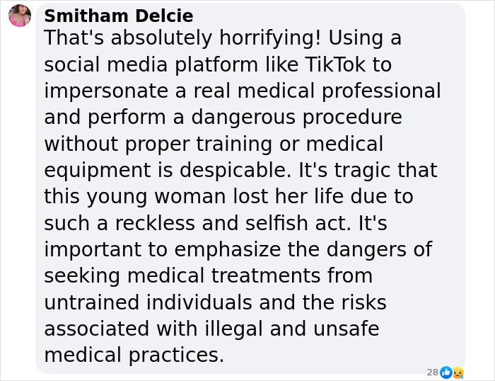 Comment discussing dangers of untrained individuals performing medical procedures.