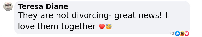 Comment confirming Michelle Obama divorce rumors are false, expressing joy with heart emojis. Comment confirming Michelle Obama divorce rumors are false, expressing joy with heart emojis.