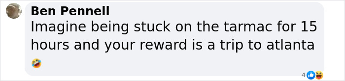 Text from Ben Pennell about Delta passengers stuck on tarmac for 15 hours before a trip to Atlanta. Text from Ben Pennell about Delta passengers stuck on tarmac for 15 hours before a trip to Atlanta.