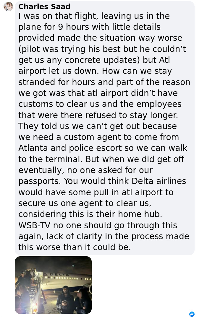 Passengers disembark Delta flight after spending night on tarmac due to storm rerouting. Passengers disembark Delta flight after spending night on tarmac due to storm rerouting.