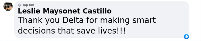 Comment praising Delta for safety decisions during storm rerouting. Comment praising Delta for safety decisions during storm rerouting.