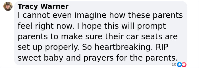 Tracy Warner's comment about tragic accident of TikTok star, urging parents to check car seats.