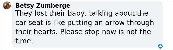 Betsy Zumberge comment on TikTok, expressing heartbreak over 'Okay Baby's' accident, urging sensitivity in responses.