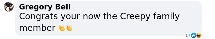 Comment on film legend's relationship choice, mentioning "Creepy family member" with clapping emojis and laughing reactions.