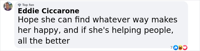 Comment from Eddie Ciccarone expressing hope for happiness and support related to Robert De Niro's daughter coming out as transgender. Comment from Eddie Ciccarone expressing hope for happiness and support related to Robert De Niro's daughter coming out as transgender.
