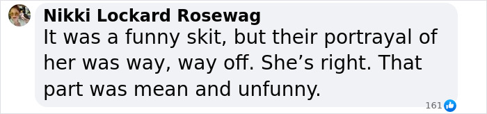 Comment criticizing SNL's portrayal of Aimee Lou Wood as mean and unfunny.