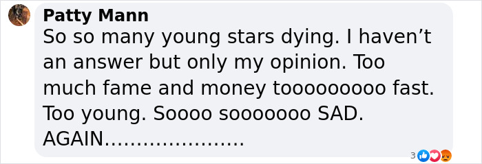 Comment on young stars dying, expressing sadness and concern.