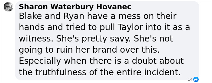 Text screenshot discussing Blake, Ryan, Taylor Swift, and a public incident. Text screenshot discussing Blake, Ryan, Taylor Swift, and a public incident.