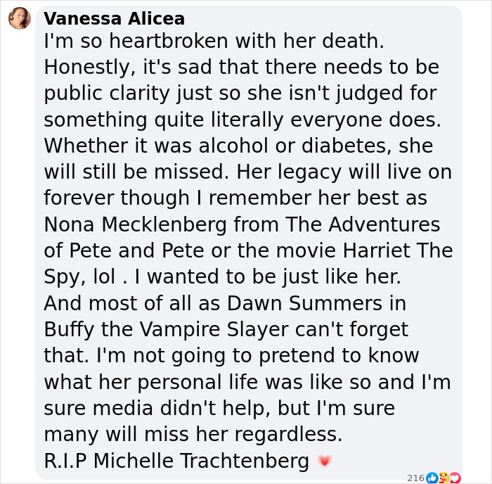 A heartfelt tribute to Michelle Trachtenberg, addressing her passing due to diabetes. A heartfelt tribute to Michelle Trachtenberg, addressing her passing due to diabetes.