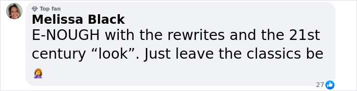 Melissa's comment expressing outrage over Narnia reboot gender swap rumors.