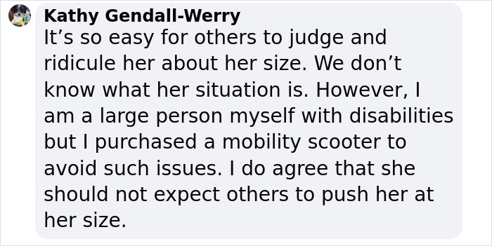 Comment discussing plus-sized passengers and mobility challenges at an airport.