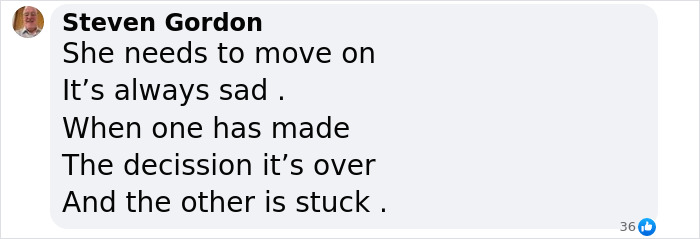 A Facebook comment discussing the end of a relationship, reflecting on moving on and sadness.