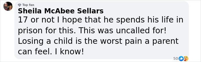 Comment expressing grief and anger over a 17-year-old's tragic passing.