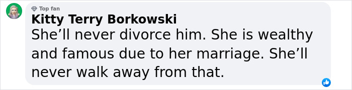 Comment discussing Michelle Obama and divorce rumors, expressing doubt about her divorcing due to her marriage benefits. Comment discussing Michelle Obama and divorce rumors, expressing doubt about her divorcing due to her marriage benefits.