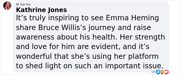 Emma Heming shares Bruce Willis's dementia journey, raising health awareness and showing strength. Emma Heming shares Bruce Willis's dementia journey, raising health awareness and showing strength.