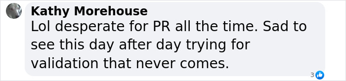 Comment criticizing Meghan Markle for seeking PR, expressing frustration over ongoing validation efforts.