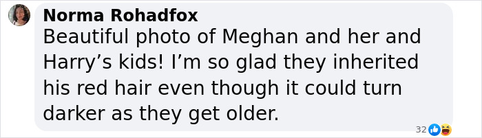 Comment on Meghan Markle's kids' red hair, praising their looks.