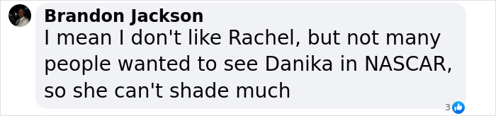 Commenter's opinion on Danica Patrick's remarks about Rachel Zegler and Snow White controversy.