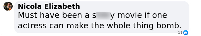 Text message criticizing a movie, commenting on an actress's impact and the reception of 'Snow White'.