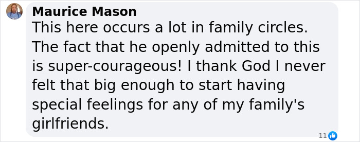 Comment on a film legend's open admission about love in family circles.