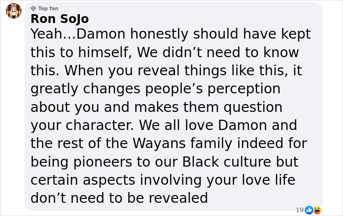 Comment discussing a film legend's love life and public perception.