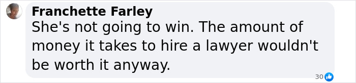 Comment mentioning a woman suing a restaurant over a "revealing outfit" incident.