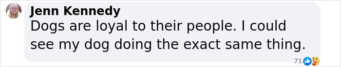 Comment on loyalty, mentioning dogs' devotion, with a user named Jenn Kennedy expressing empathy for a similar situation.