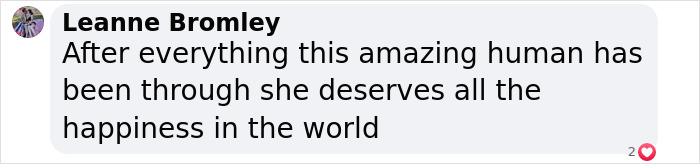 Comment praising a burns survivor and wishing her happiness.