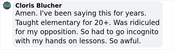 Comment criticizing school rules, mentioning over 20 years of teaching experience. Comment criticizing school rules, mentioning over 20 years of teaching experience.