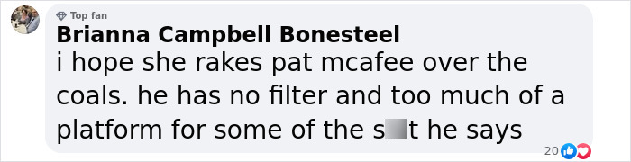 Comment discussing Pat McAfee's influence and controversial statements related to rumor apology.