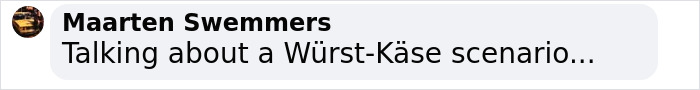 Chat message discussing a &ldquo;W&uuml;rst-K&auml;se scenario&rdquo; related to cheddar bratwurst recall.
