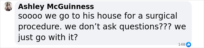 Text message questioning a home surgical procedure related to BBL implants.