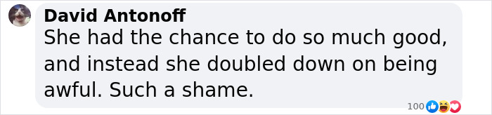 Comment criticizing JK Rowling, expressing disappointment. 