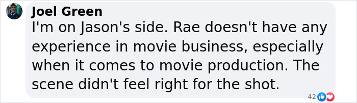 Comment supporting Jason Momoa in a discussion about a cut Minecraft scene.