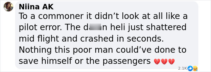 Pilot error dismissed in Hudson River crash comment, discussing sudden helicopter malfunction.