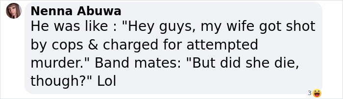 Text exchange about cops shooting the Weezer bassist's wife, with humorous response from bandmates.