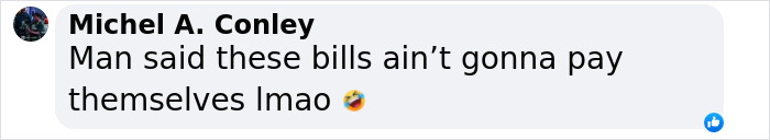 Social media comment on lawyer costs humorously discussing bill payments.