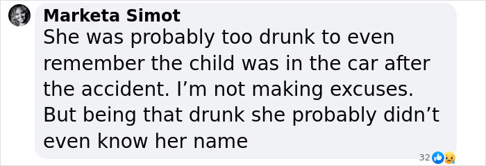 Comment on a mother's impaired state after a car accident involving her child.