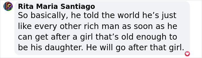 Text message critical of a film legend's romantic choices, mentioning age and relationships.