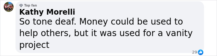 Facebook comment criticizing Blue Origin space trip's cost and purpose. Facebook comment criticizing Blue Origin space trip's cost and purpose.