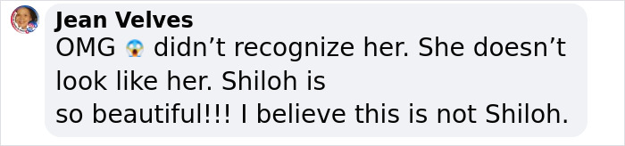 Comment on Shiloh Jolie's new look after name change, expressing disbelief and admiration.