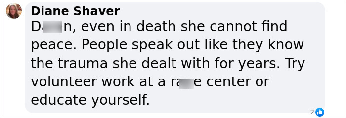 Comment by Diane Shaver discussing Virginia Giuffre’s tragic final note and her ongoing trauma before death. Comment by Diane Shaver discussing Virginia Giuffre’s tragic final note and her ongoing trauma before death.